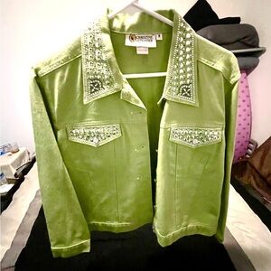 Christine Alexander Green Jean Jacket with Embroidery